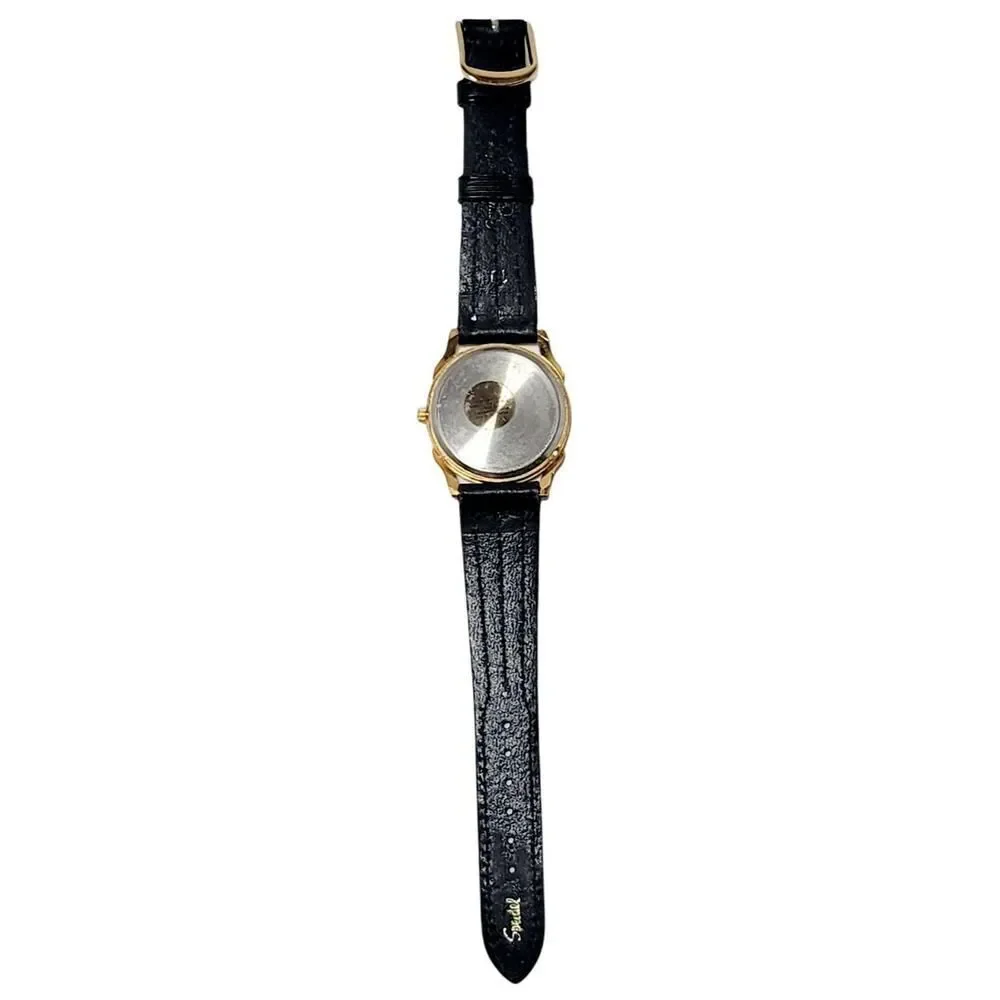 Vintage‎ Christmas Theme Santa Claus Analog Wristwatch Black Band Round Face